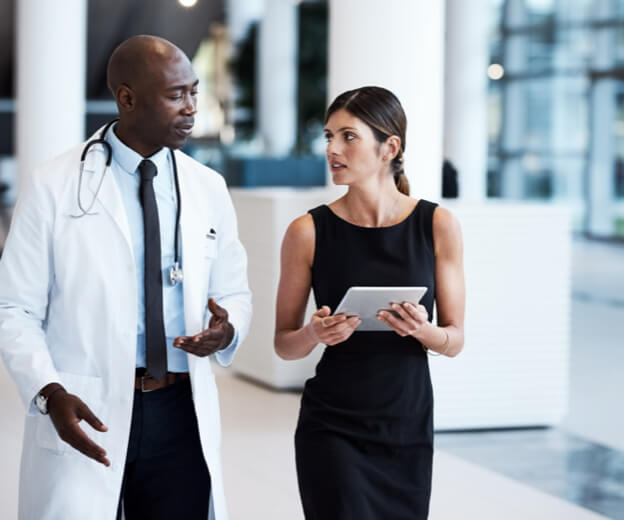 doctor businesswoman talking
