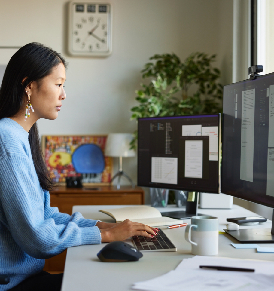 female using computer
